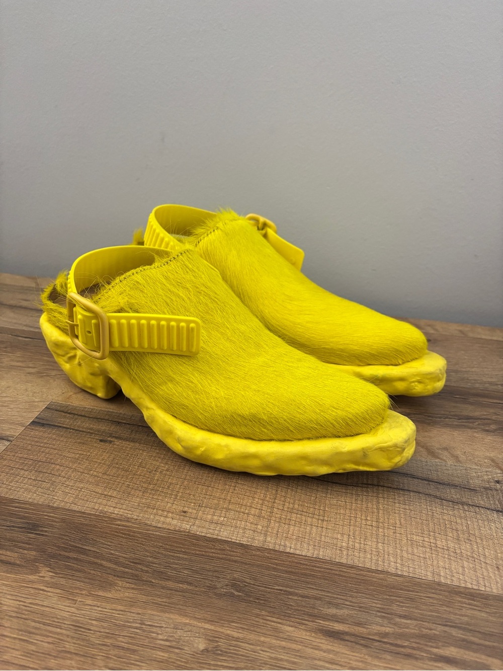 CamperLab Venga Mules Calf Hair Bright Yellow Unisex